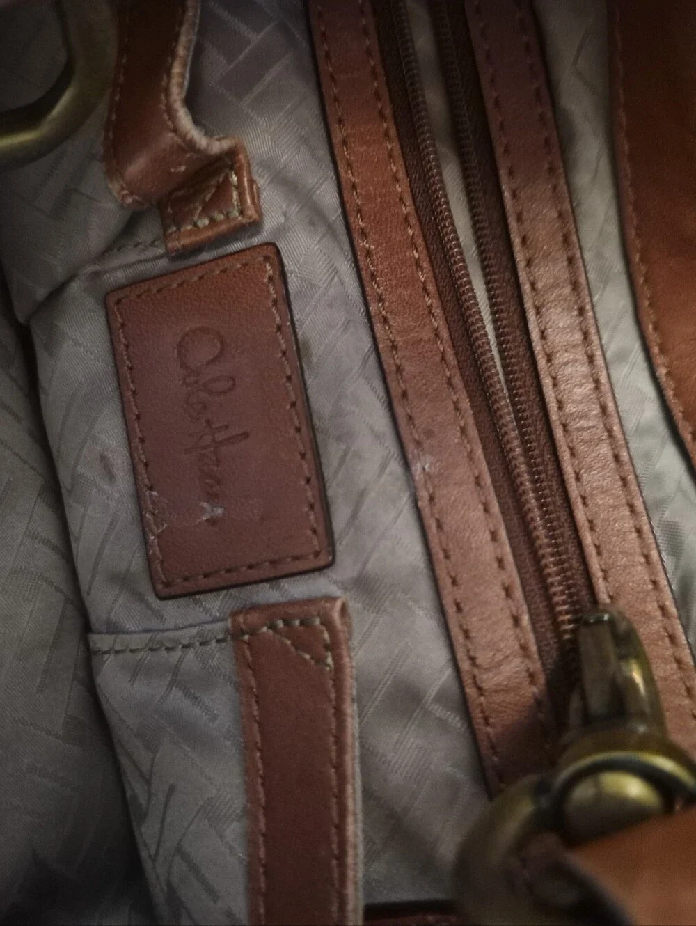 Cole Haan Genevieve Woven Leather Triangle Tote Hobo Bag Brown